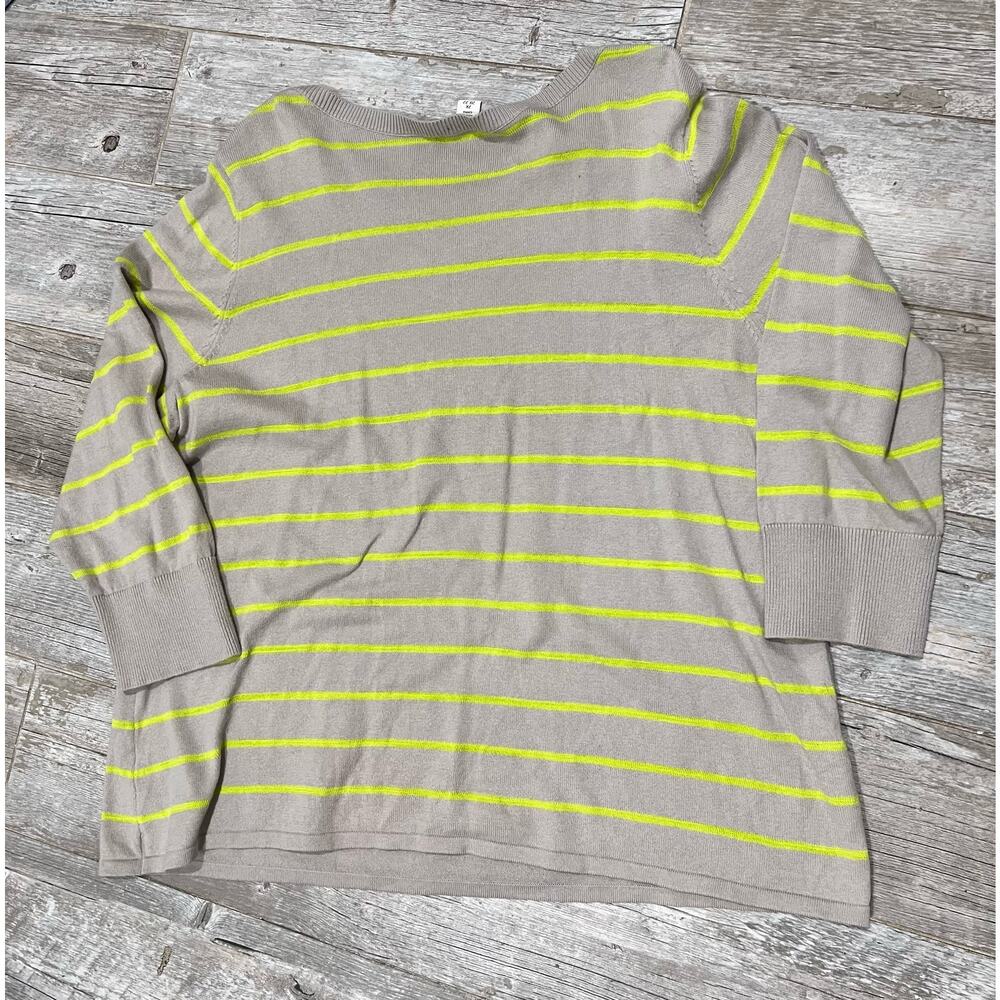 Coldwater Creek Size 2X Cotton Gray Lemon Stripe Sequin Sweater Women